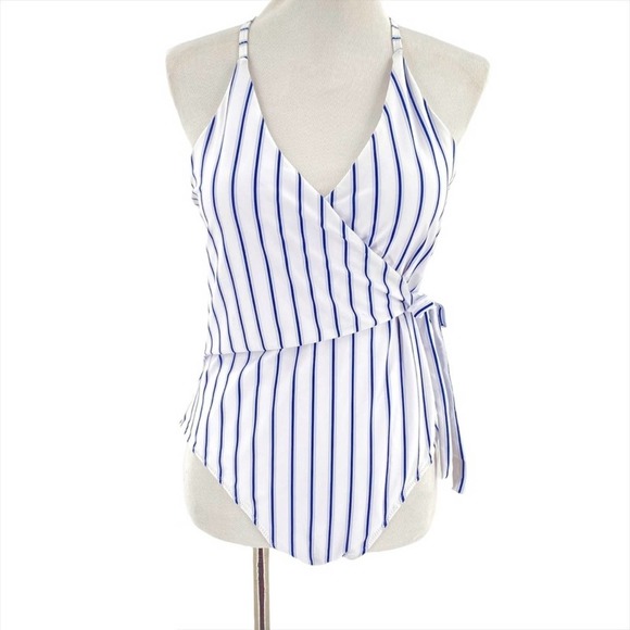 NEW Selfiego Blue White Striped One Piece Swimsuit - Picture 10 of 10